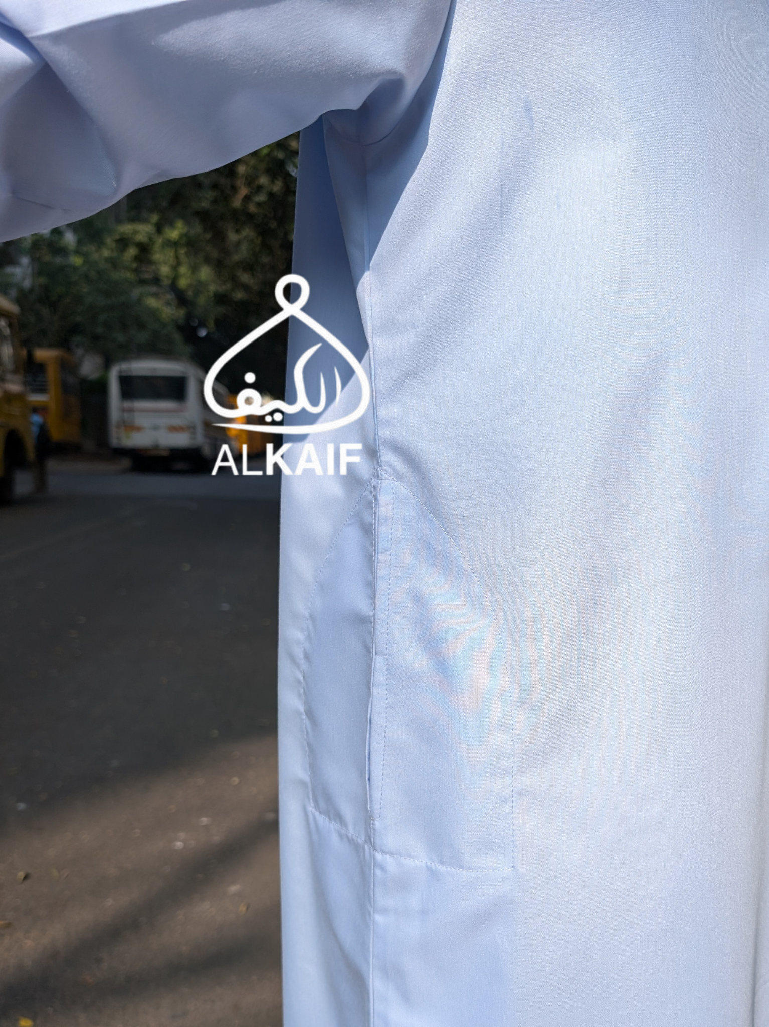 Sky Blue summer thobe for men – Side view – ALKAIF