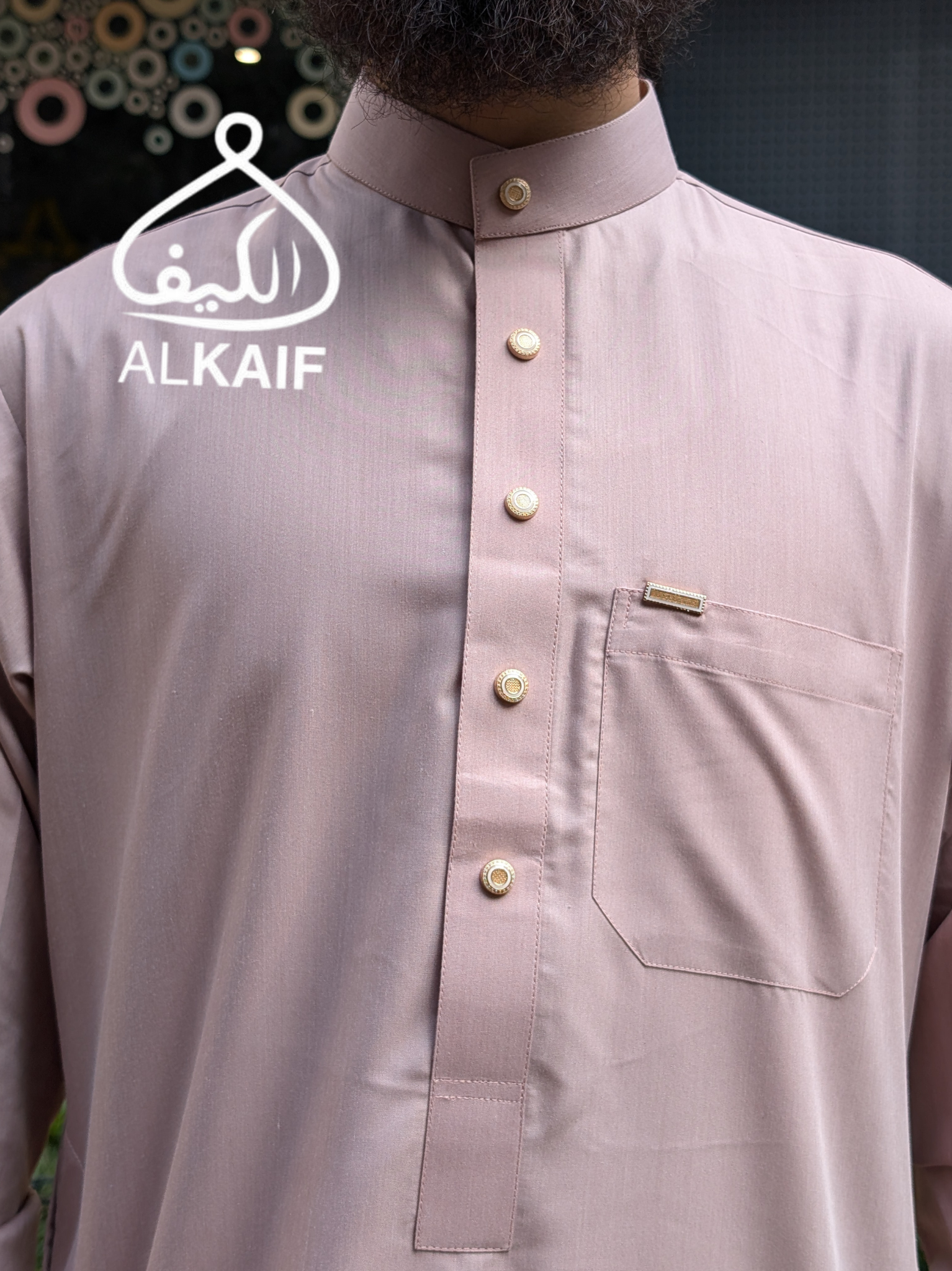 Pink summer thobe for men – front view – ALKAIF