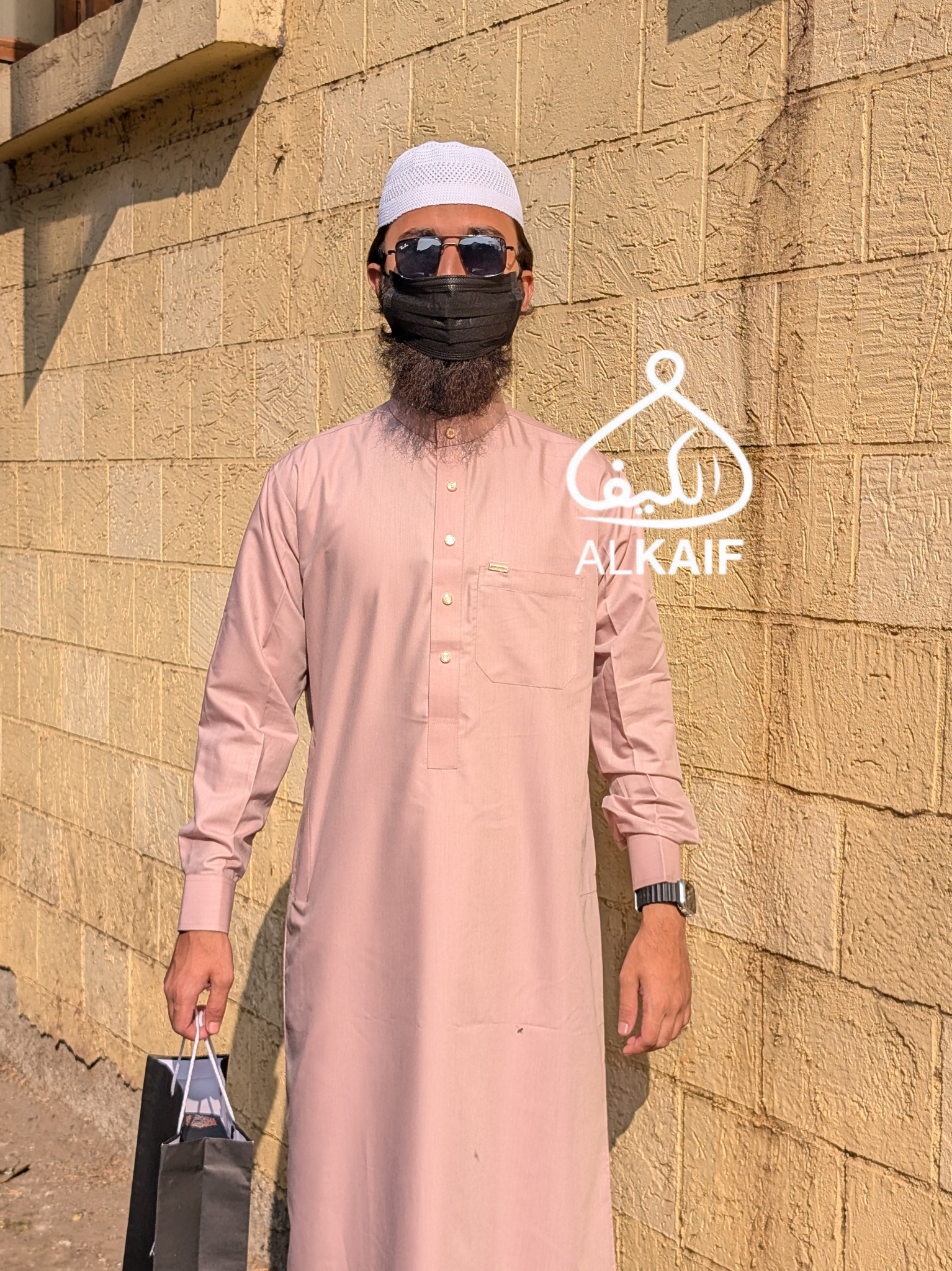 Pink summer thobe for men – front view – ALKAIF