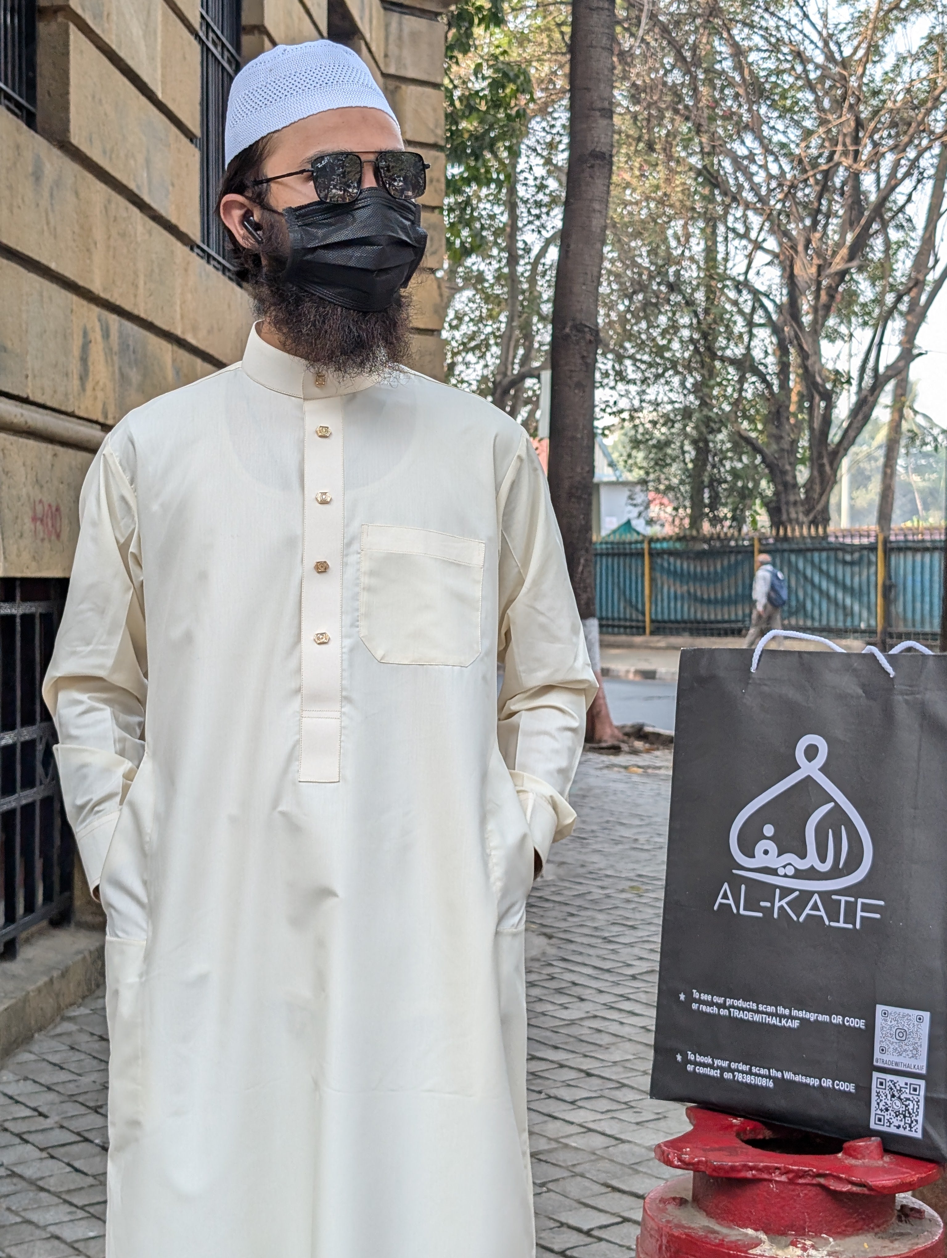 Cream summer thobe for men – front view – ALKAIF