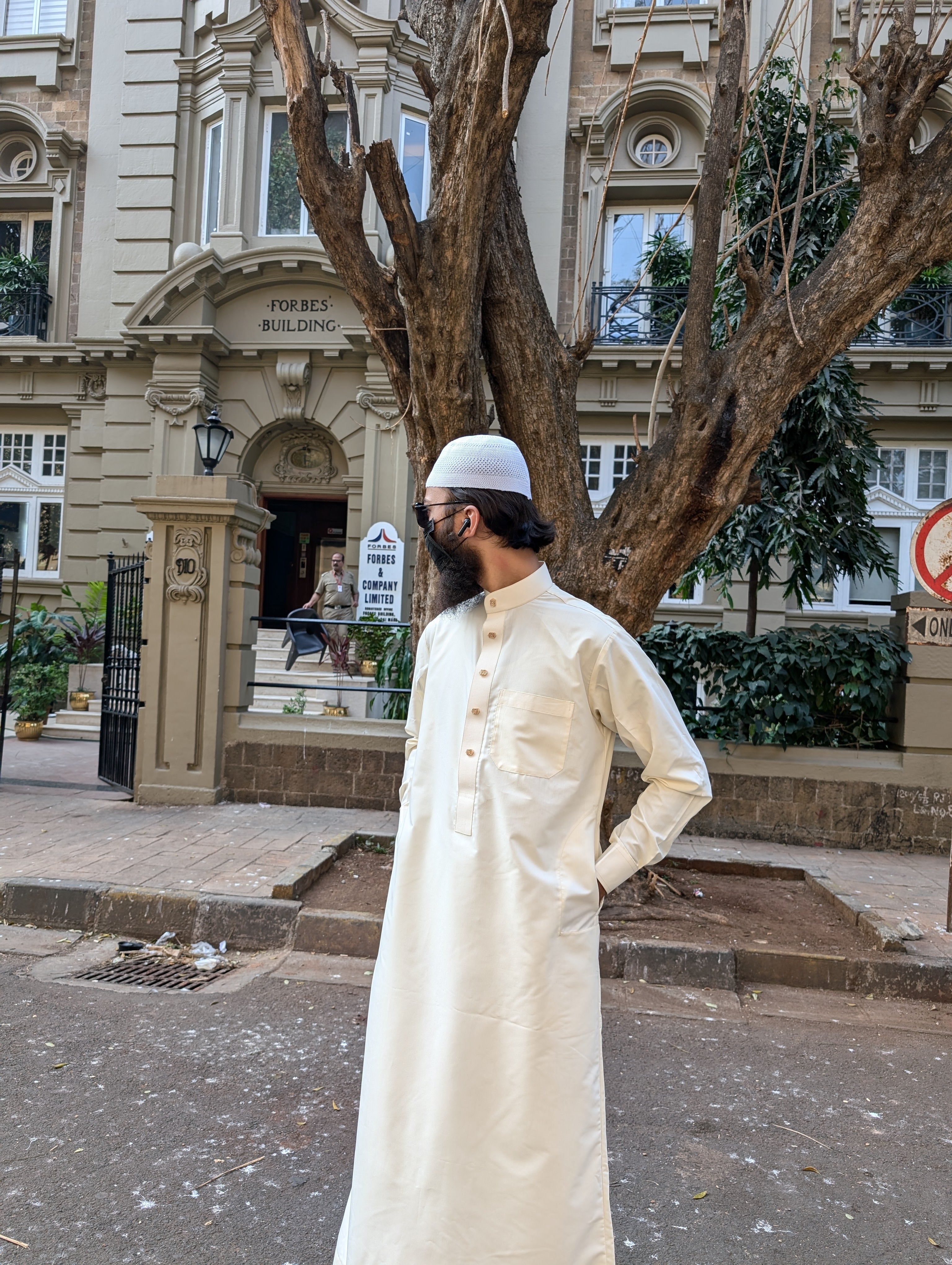 Cream summer thobe for men – front and side view – ALKAIF